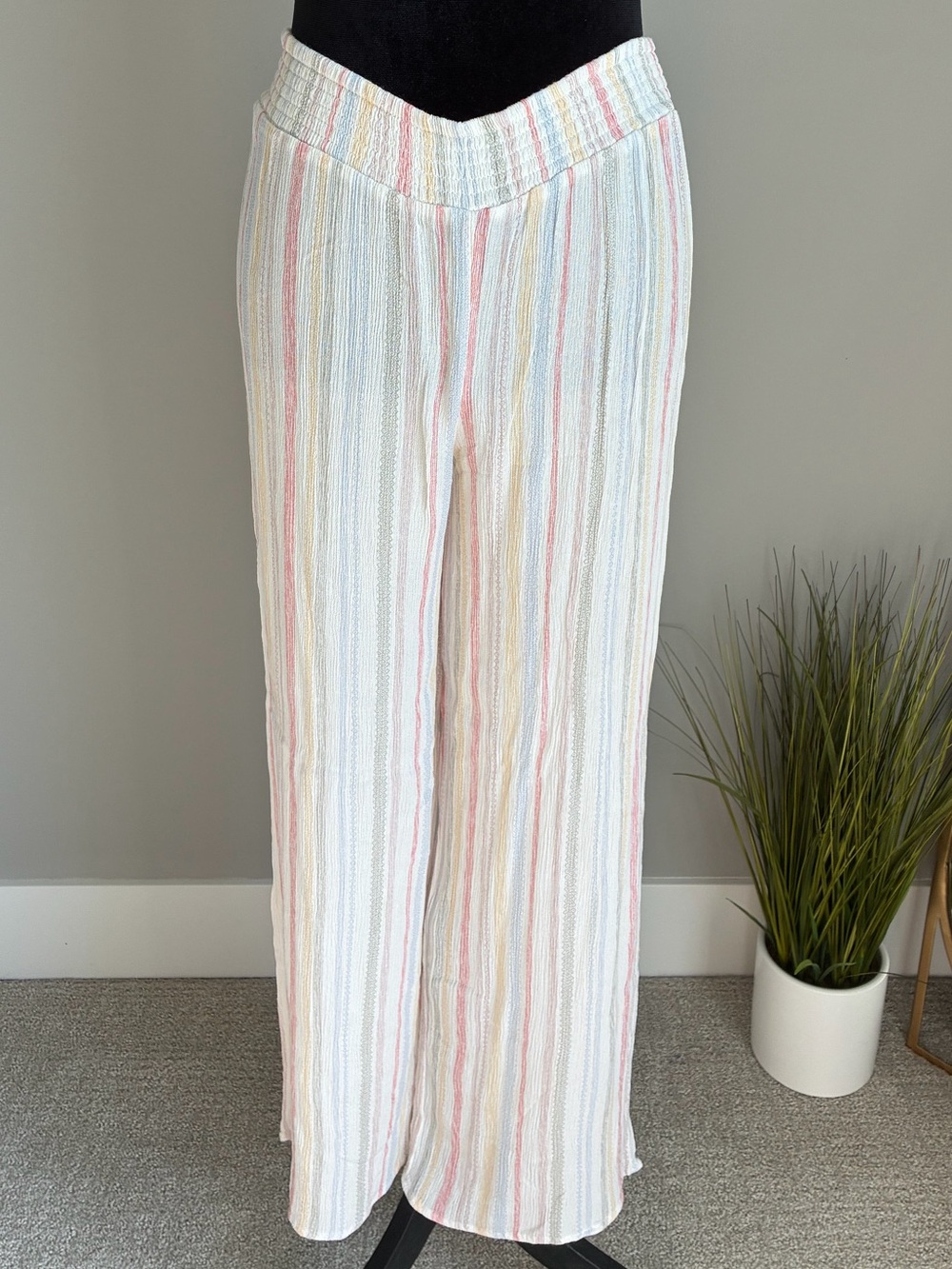 Pink Rose Pastel Stripe Wide-Leg Pants